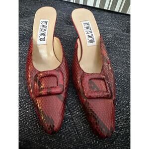 Vintage Leather Saks Fifth Avenue Folio Collection Red  Snakeskin Buckle Mules